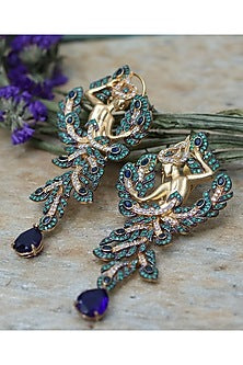 Gold Finish Blue & Green Stone Juliette Earrings