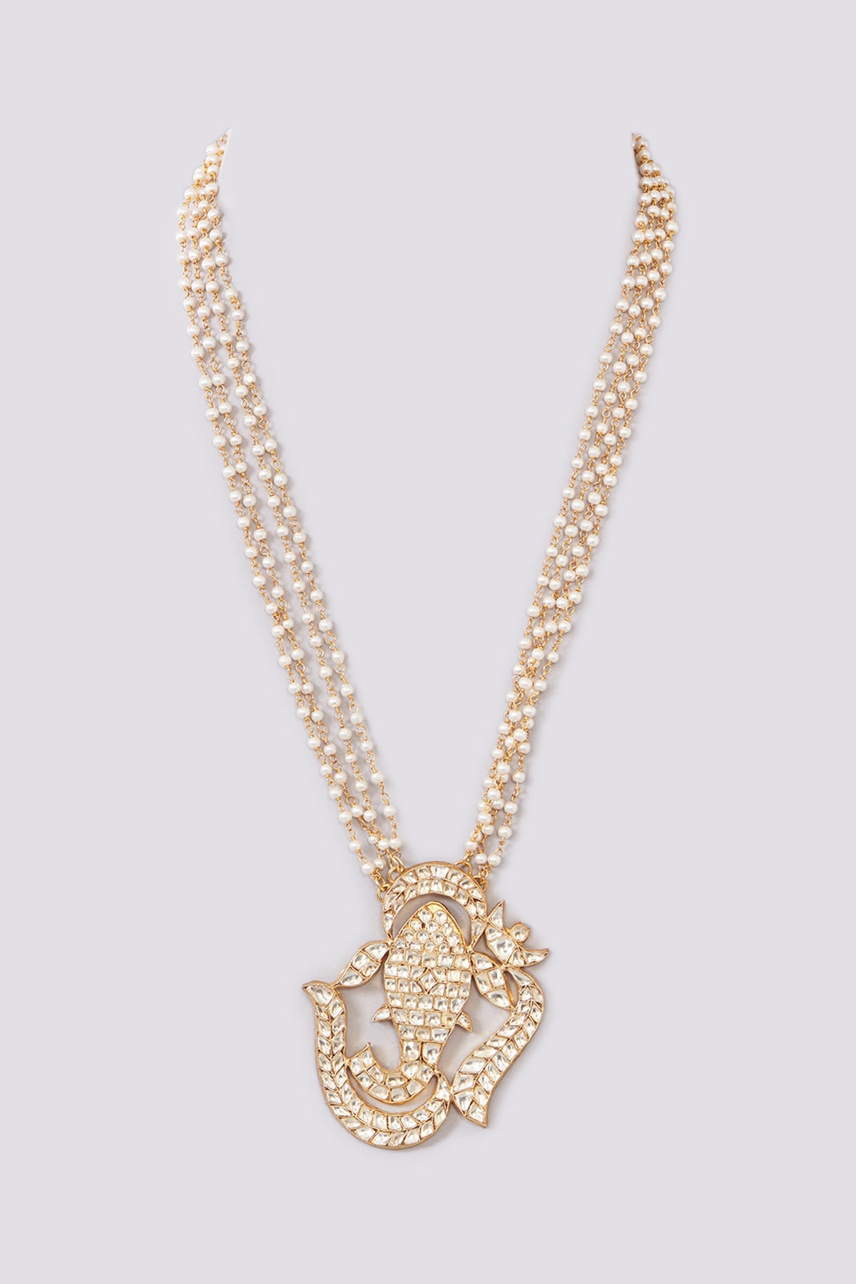 Gold Finish Kundan Polki & Pearl String Long Necklace