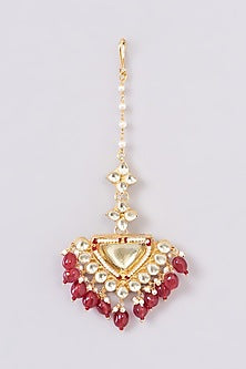 Gold Finish Kundan Polki & Red Stone Choker Necklace Set
