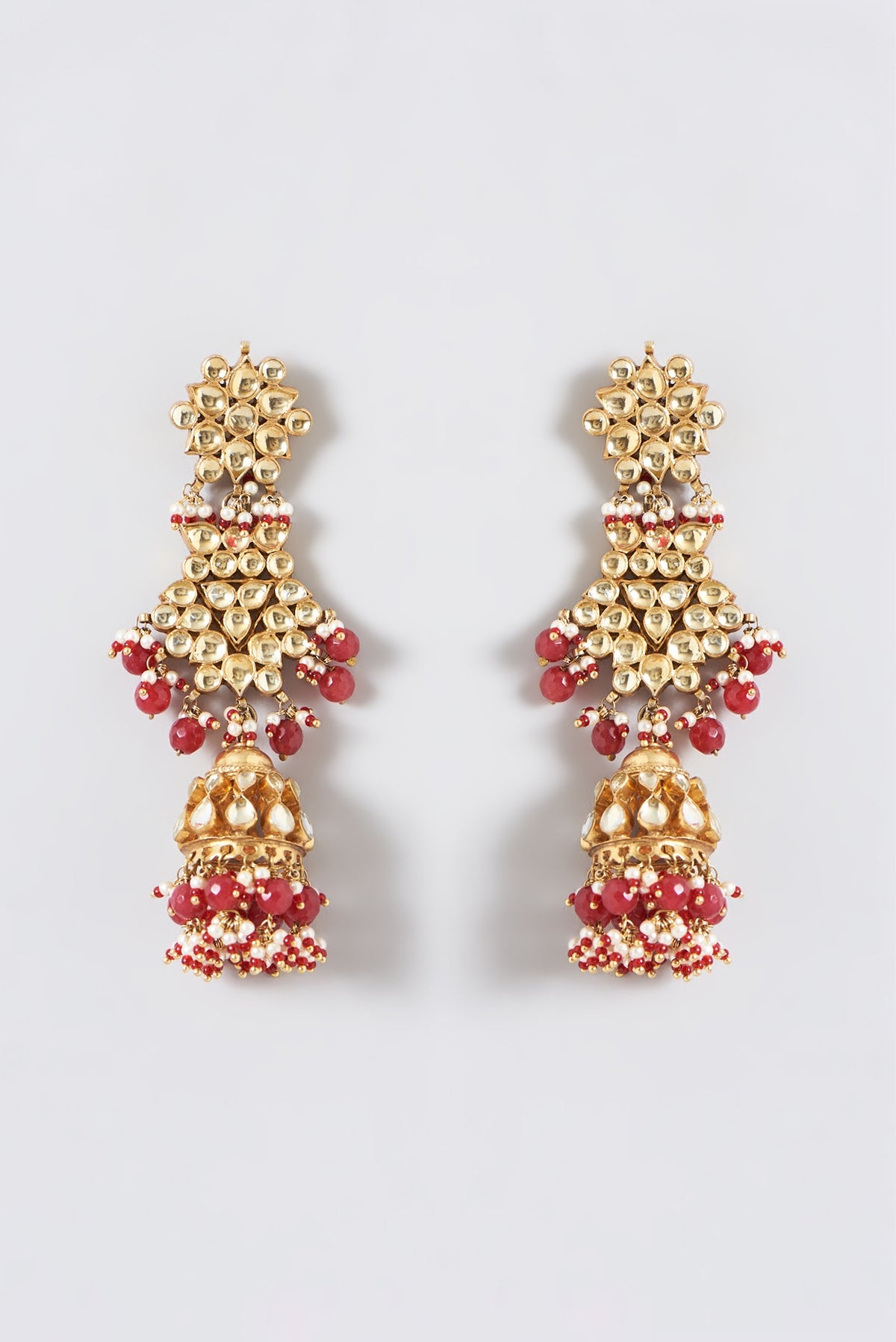 Gold Finish Kundan Polki & Ruby Tumble Long Necklace Set