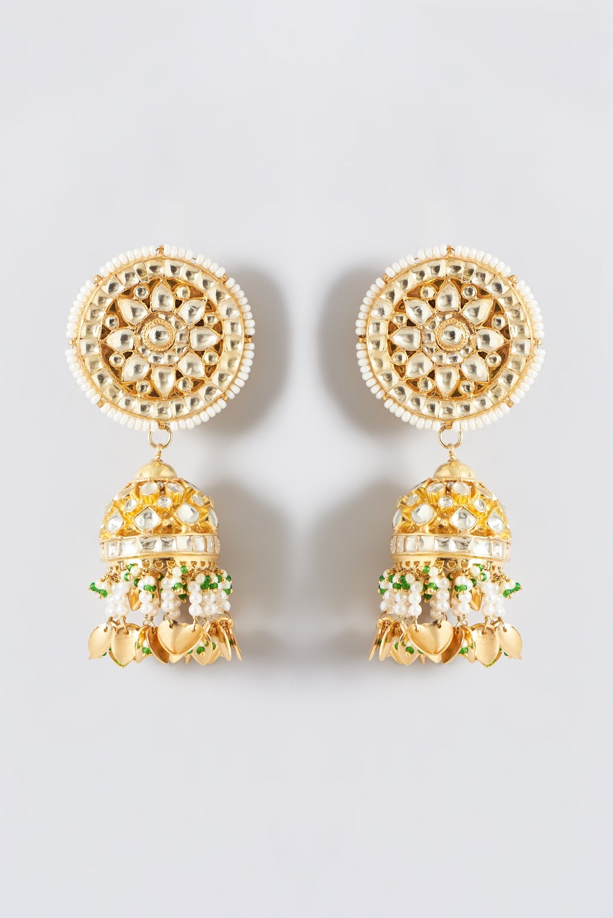 Gold Finish Kundan Polki Jhumka Earrings