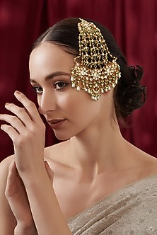 Gold Finish Kundan Polki & Beaded Pasa