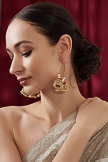 Gold Finish Kundan Polki Enamelled Hoop Earrings