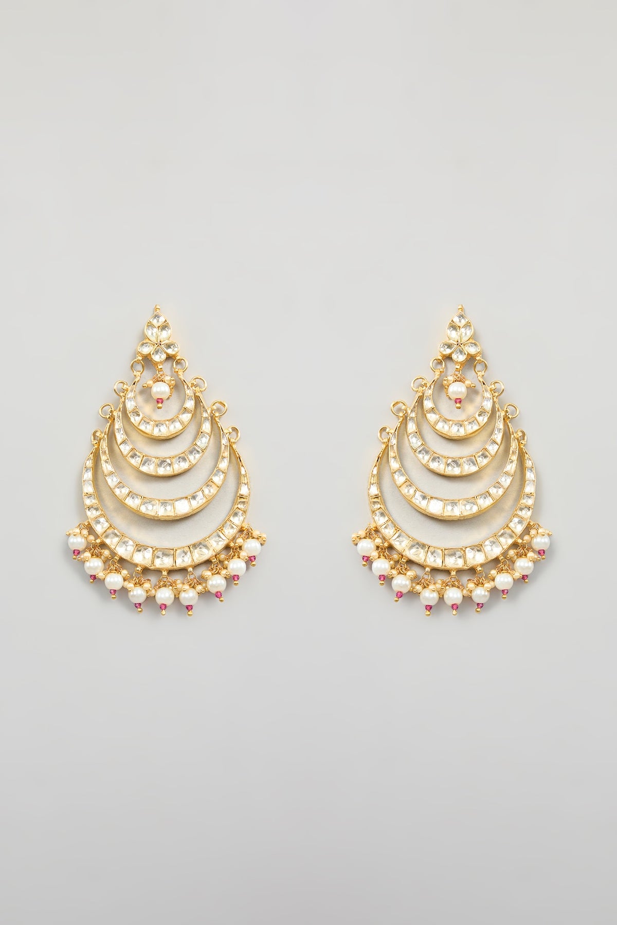 Gold Finish Kundan Polki & Pear Beaded Chandbali Earrings