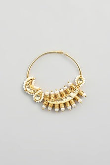 Gold Finish Kundan Polki & Pearl Nath