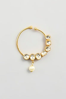 Gold Finish Kundan Polki & Pearl Beaded Nath