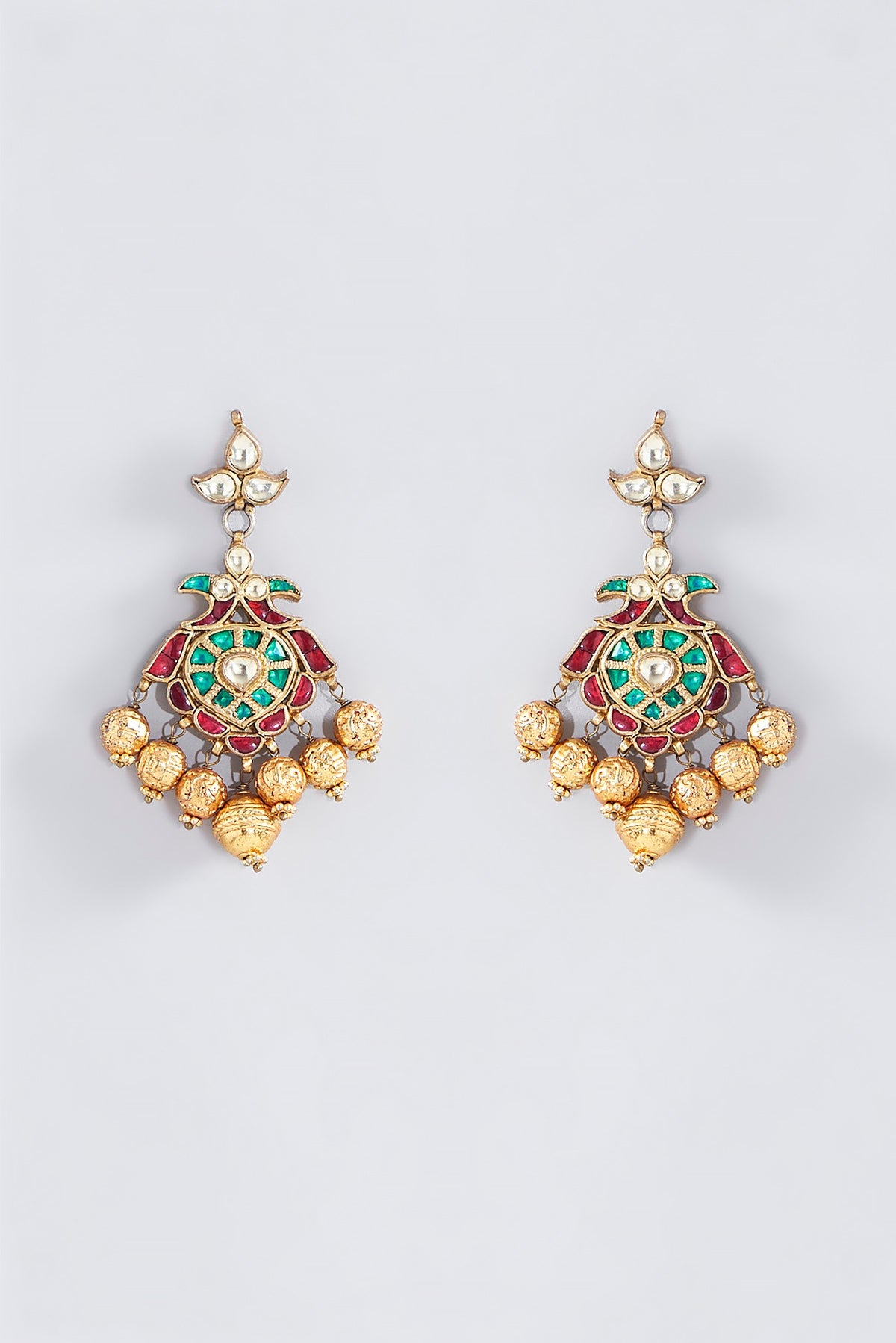 Gold Finish Kundan Polki & Multi-Colored Stone Pendant Necklace