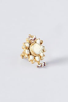 Gold Finish Kundan Polki & Bead Ring