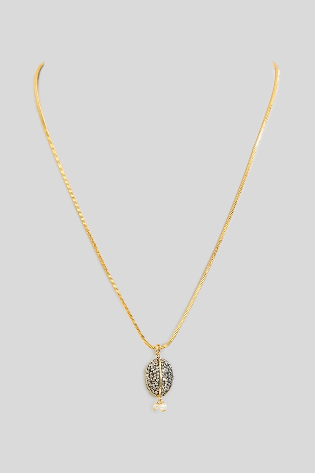 Gold Finish Black Beaded Necklace