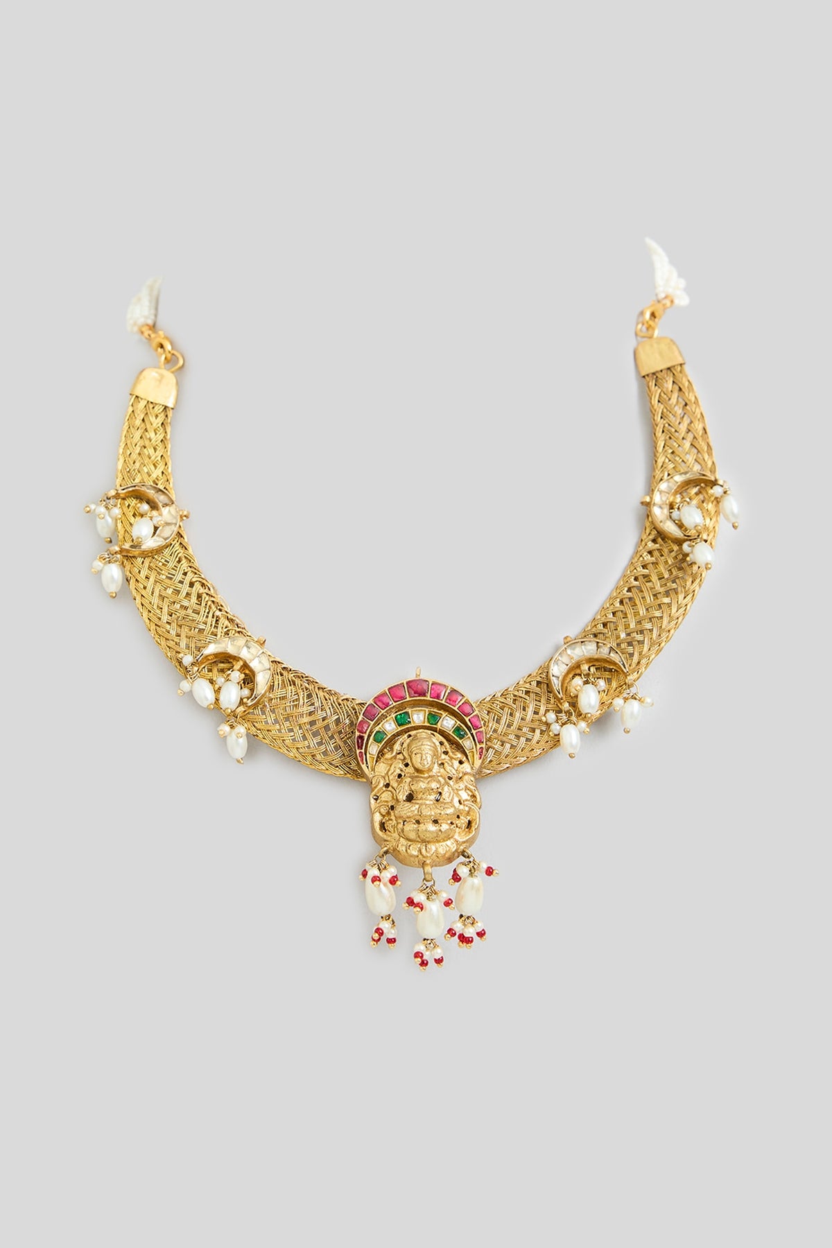 Gold Finish Kundan Polki Temple Necklace