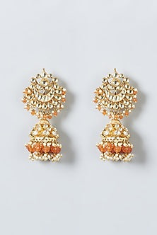 Gold Finish Orange Beaded Necklace Set