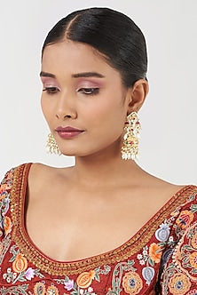 Gold Finish Kundan Polki & Pearls Jhumka Earrings