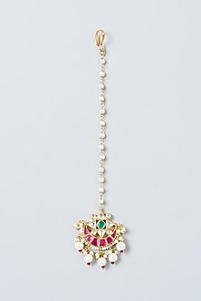 Gold Finish Pearls & Kundan Polki Necklace Set