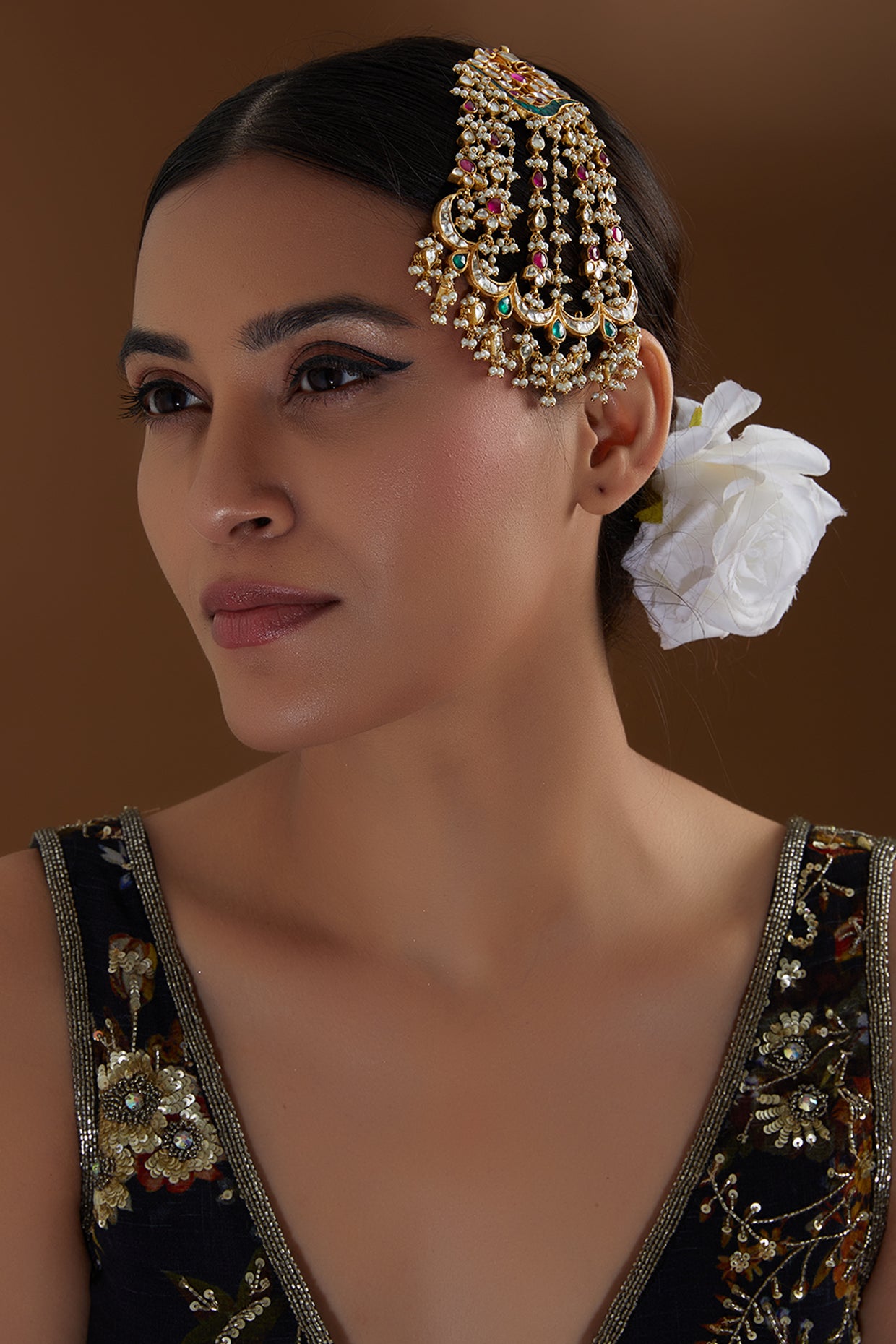 Gold Finish Multi-Colored Kundan Polki & Beaded Pasa