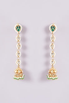 Gold Finish Kundan Polki & Pearl String Long Necklace Set