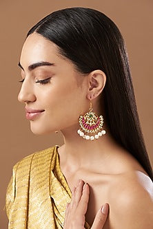 Gold Finish Kundan Polki Earrings