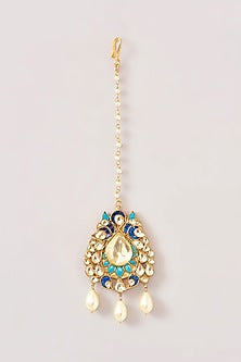 Gold Finish Kundan Polki & Pearl Maangtikka