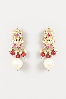 Gold Finish Red Stone & Kundan Polki Choker Necklace Set