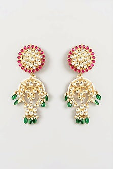 Gold Finish Multi-Colored Kundan Pendant Necklace Set