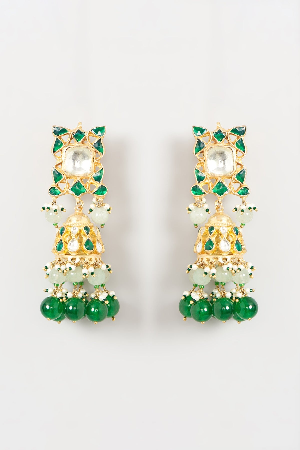 Gold Finish Green Beaded Choker Necklace Set