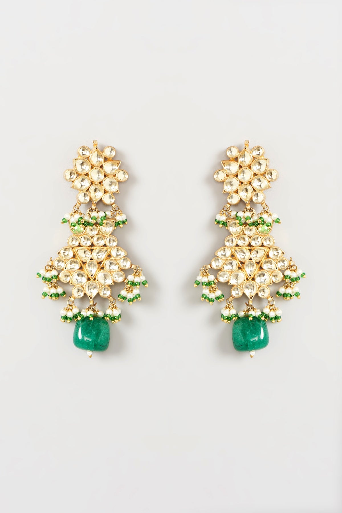 Gold Finish Green Beaded Necklace Set