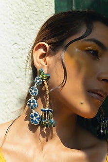 Blue Hand Embroidered Dangler Earrings