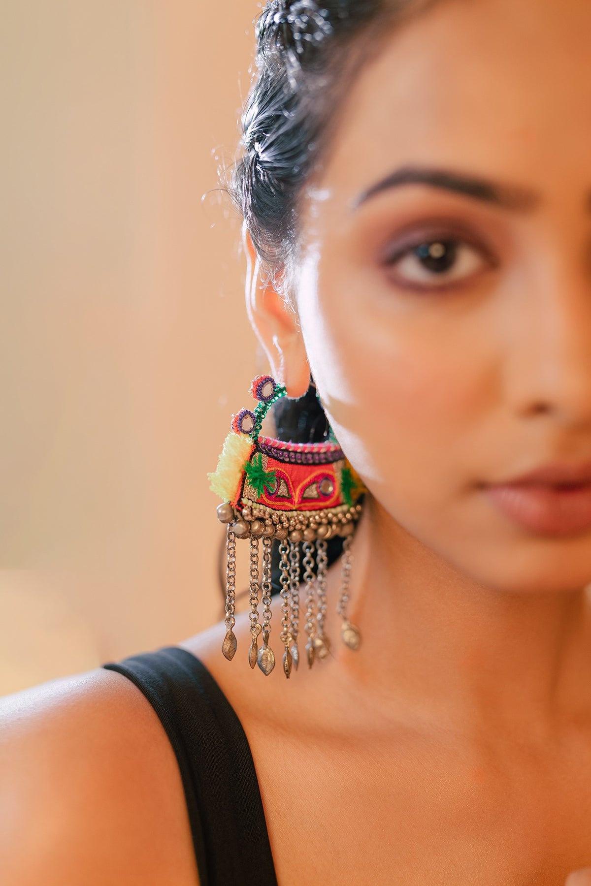 Multi-Colored Embroidered Jhumka Earrings