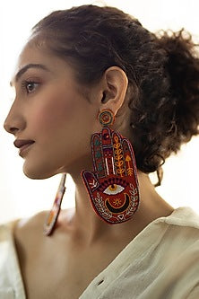 Orange Hand Embroidered Stud Earrings