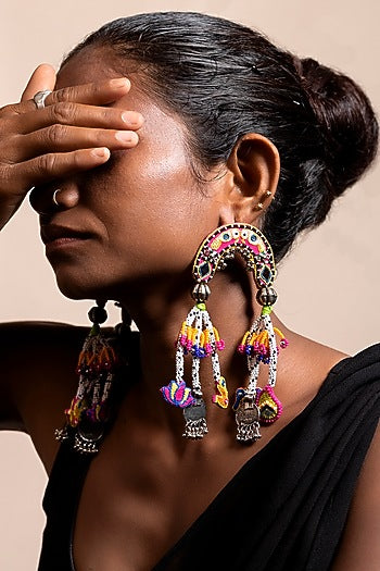 Pink Hand Embroidered Stud Earrings