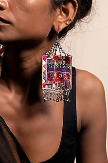 Purple Hand Embroidered Dangler Earrings