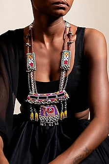 Purple Hand Embroidered Long Necklace