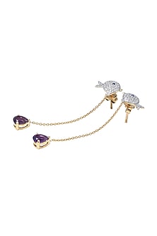 Two-Tone Finish Round Shaped Amethyst Purple Diamond Dangler Earrings