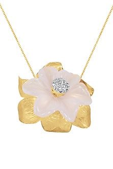 14kt Two-Tone Finish Rose Quartz & Diamond Pendant Necklace