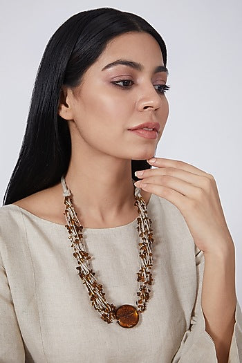 Brown Natural Glass Beaded Necklace