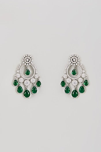 White Finish Zircon & Emerald Dangler Earrings