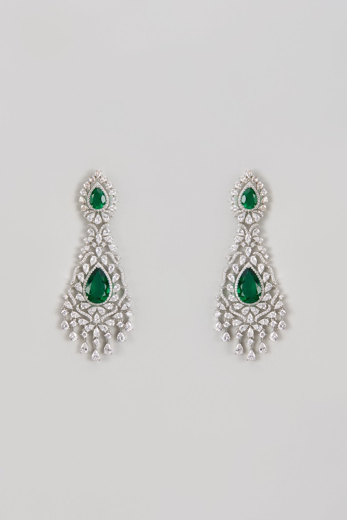 White Finish Zircon & Emerald Dangler Earrings