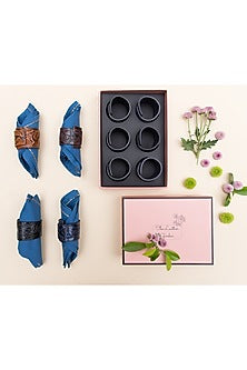 Indigo Leather Handcrafted Napkin Ring Set