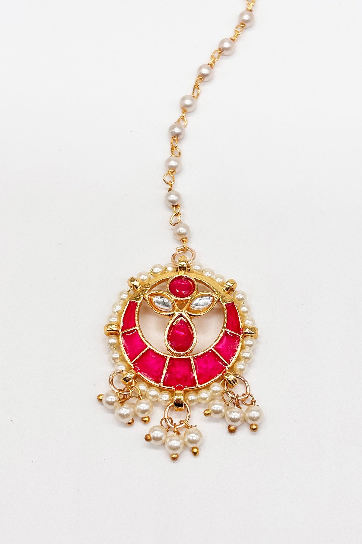 Gold Finish Kundan Polki & Pearl Maangtikka