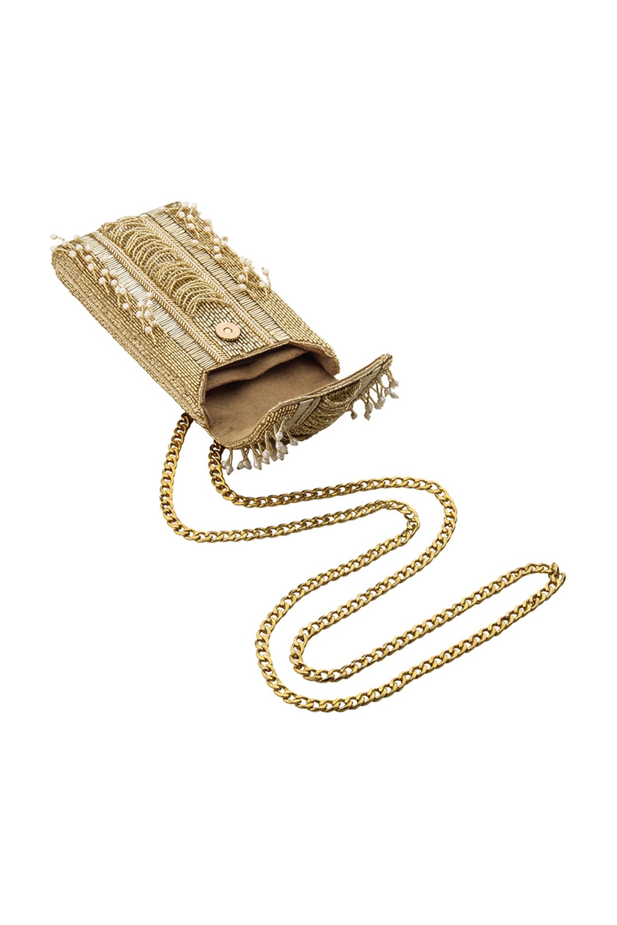 Gold Embellished Fringed Mobile Pouch