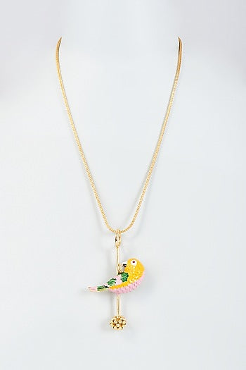 Two Tone Finish Enameled Bird Pendant Necklace