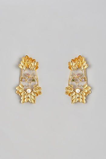 Two Tone Finish Leave Baroque Stud Earrings