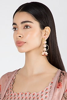 Gold Finish Lotus Long Earrings