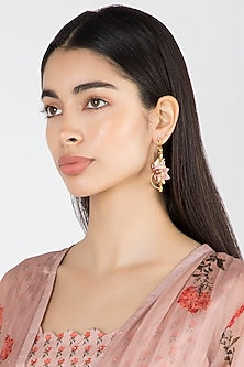 Gold Finish Enamel Curved Hoop Earrings
