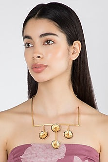 Gold Finish Enamel Square Necklace