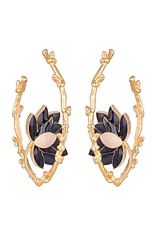 Gold Finish Enamel Lotus Hoop Earrings