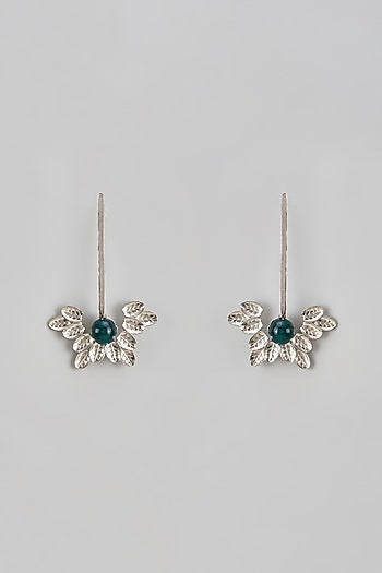 Silver Finish Turquoise Stone Enameled Leave Earrings