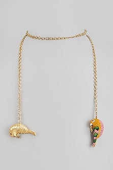 Gold Finish Enameled Duo Lovebird Necklace