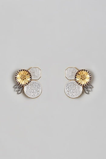 Two Tone Finish Mudra Enameled Stud Earrings