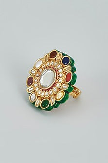 Gold Finish Meenakari Ring In Sterling Silver