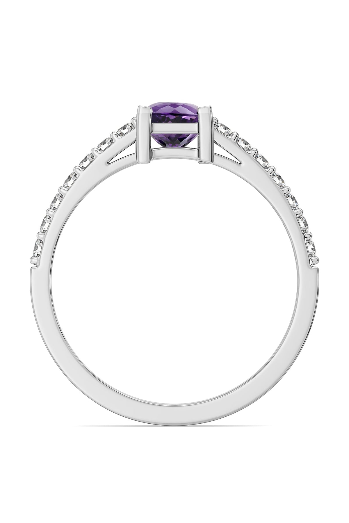 Anti-Tarnish White Finish Diamond & Amethyst Ring In Sterling Silver